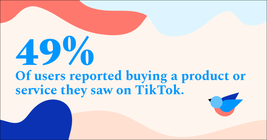 A statistic that says: 49% of TikTok users reporting buying a product or service they saw on TikTok