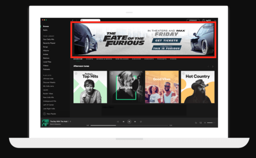 Spotify homepage takeover advertentie